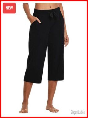 Cotton Wide Leg Yoga Capri Sweatpants Loose Lounge Workout Crop Pants Pockets